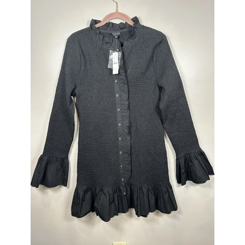 J. Crew Factory Black Textured Ruffle Mini Dress - Picture 2 of 11